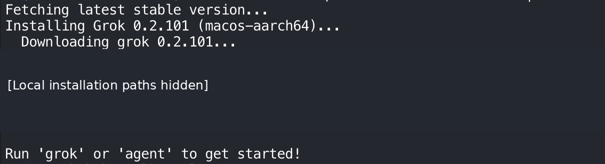 Historical Grok Build installation output with local paths hidden