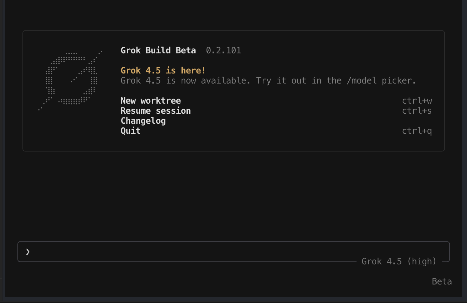 Historical Grok Build terminal welcome screen